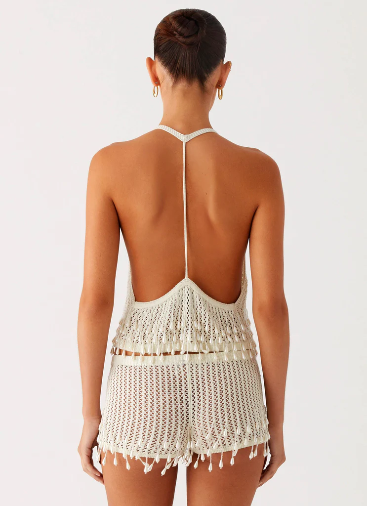 Top en crochet perlé Pearl Shore - Ivoire