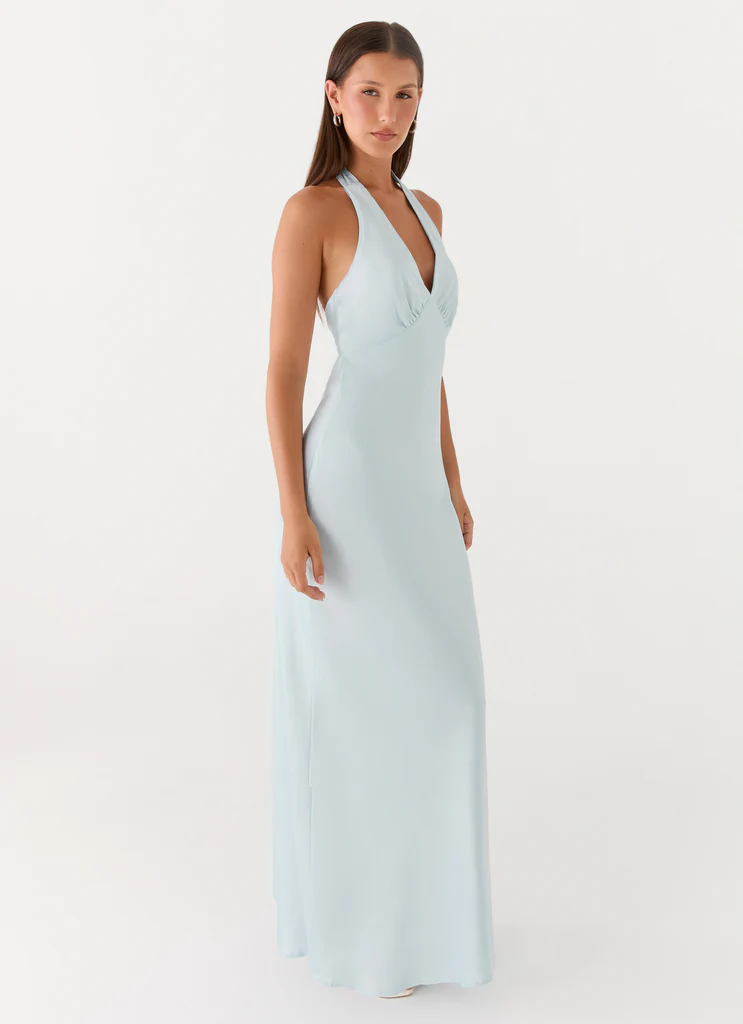 Robe maxi en satin Heavy Hearted - Bleu glace