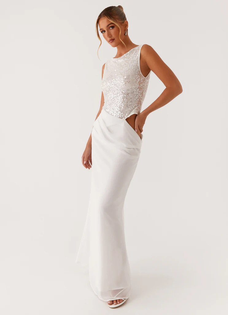 Robe Maxi Strass Haut de Terrain - Blanc