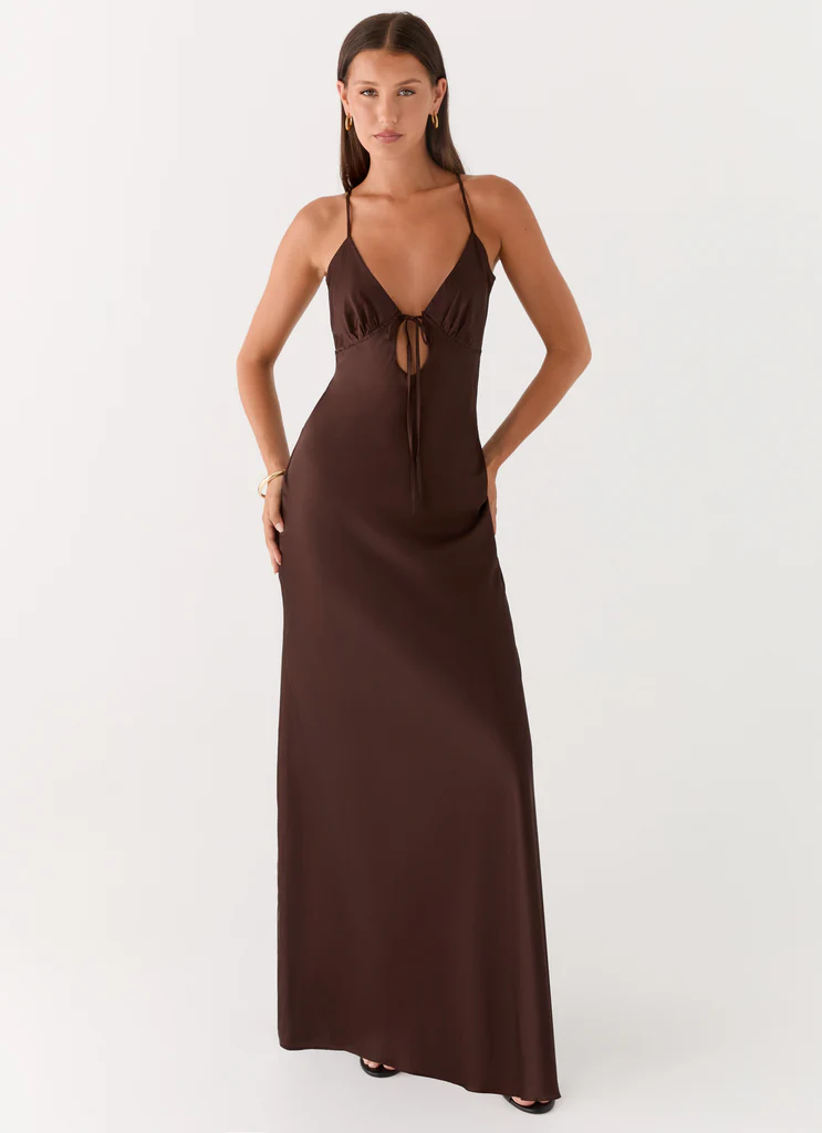 Robe maxi satin Flora - Chocolat