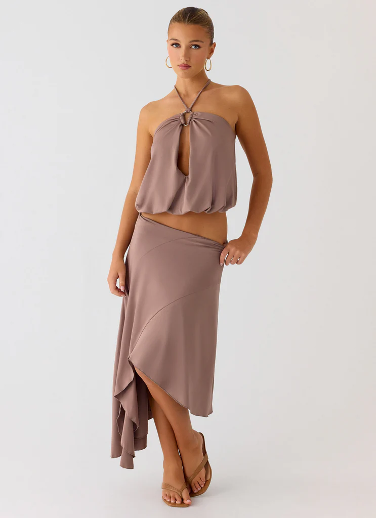 Jupe mi-longue asymétrique Jisoo - Taupe désert