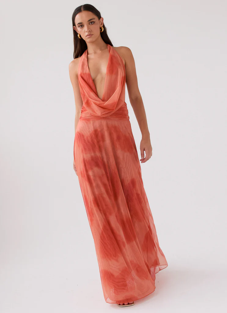 Robe maxi en mousseline Elysia - Fusion ardente