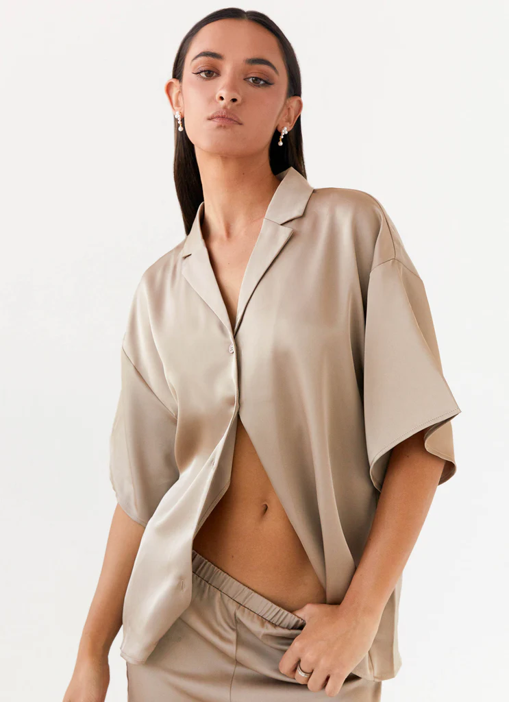 Chemise en satin Palm Cove - Champignon