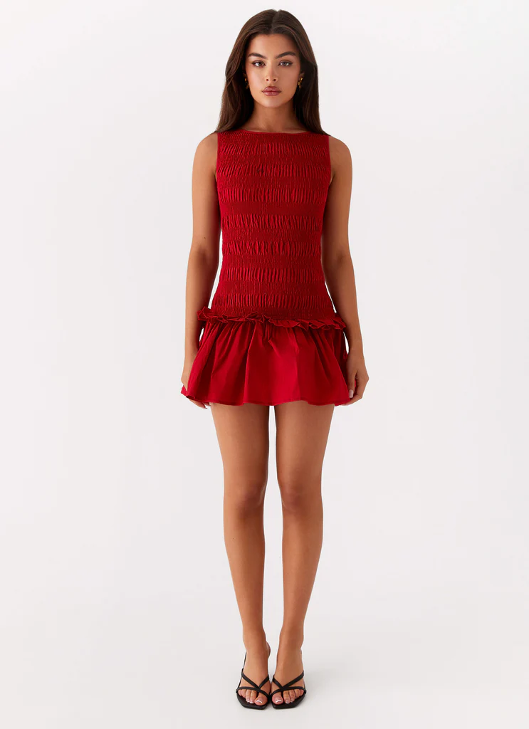 Robe Mini Shirred Garden Kiss - Rouge