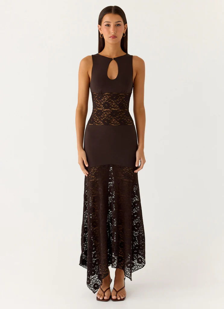 Robe maxi en dentelle Koka - Chocolat frais