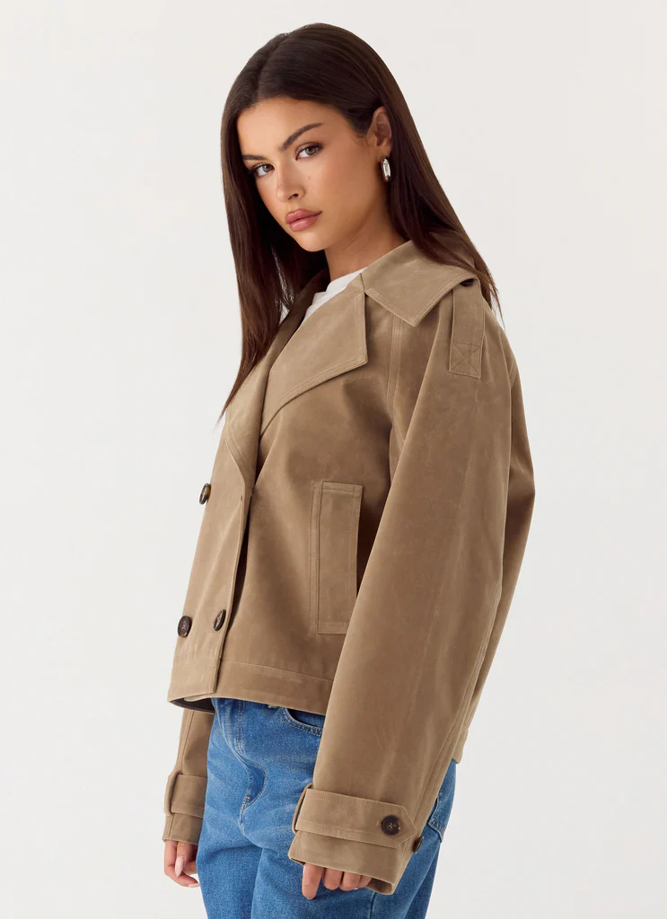 Manteau court trench faux daim Evan - Tan