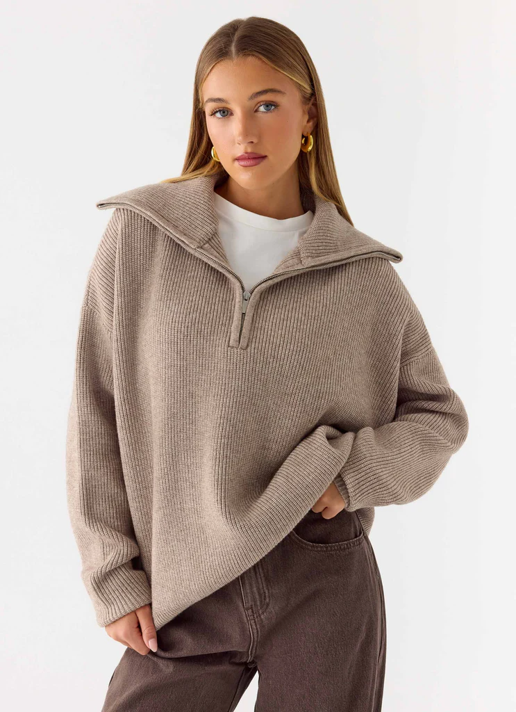 Pull-over à zip intégrale Eirena - Tan
