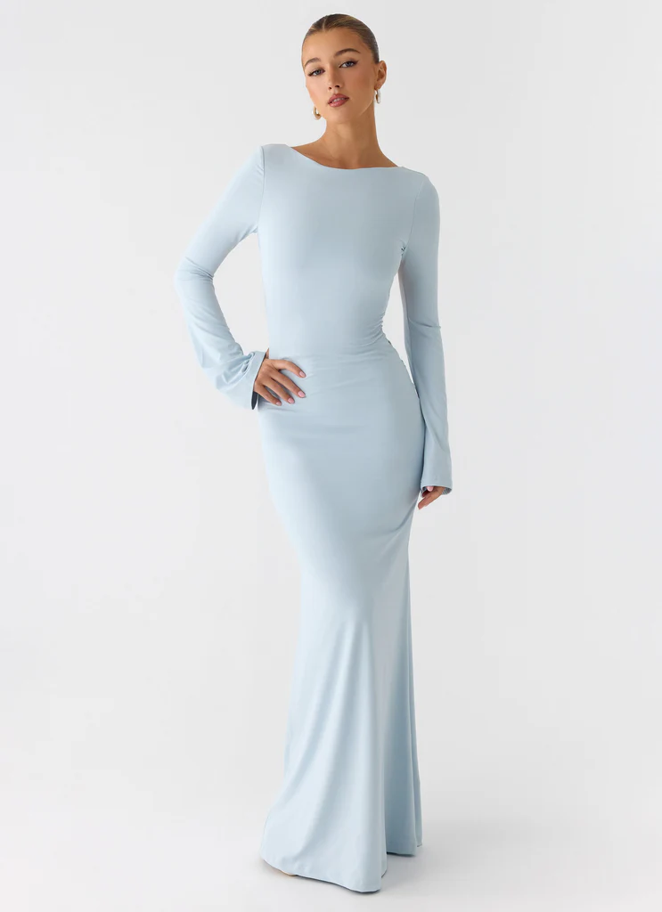 Robe maxi à manches longues Midnight Song - Bleu Mélancolique
