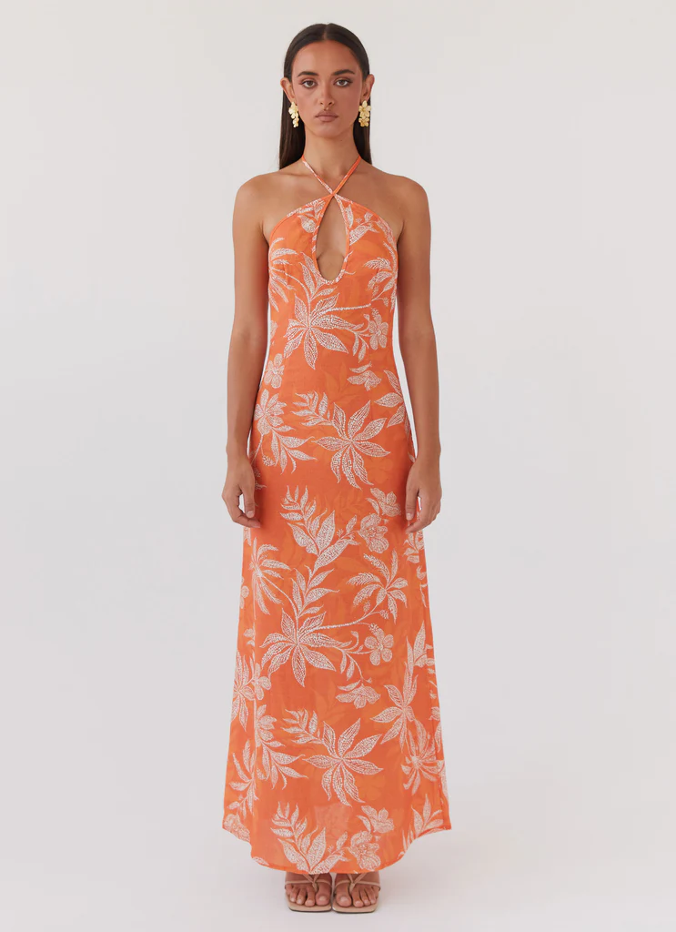 Robe maxi en lin Keliegh - Coucher de soleil tropical
