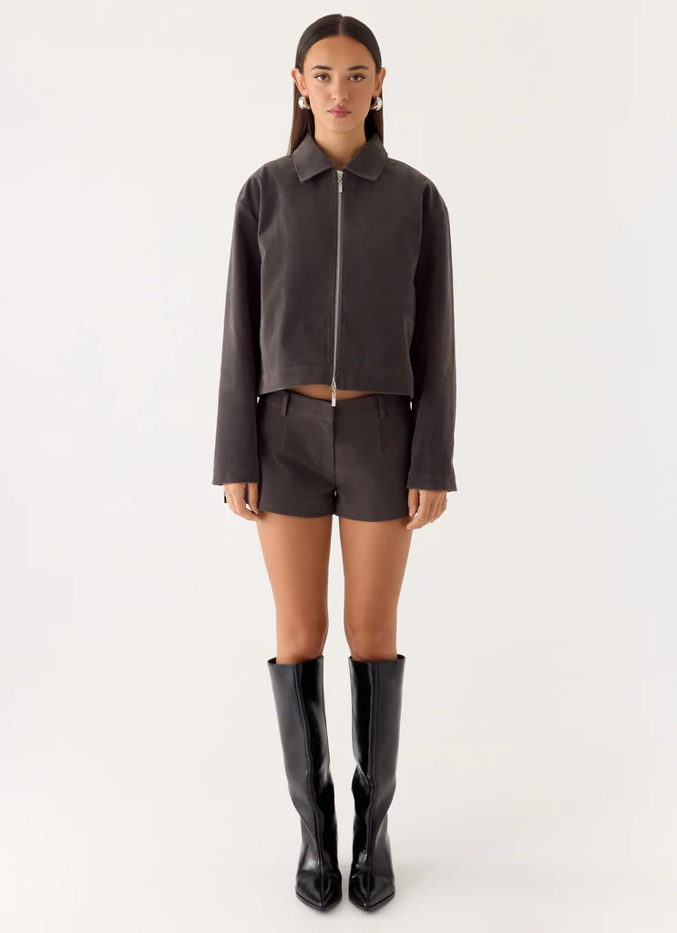 Veste Boxy en Simili Cuir Austina - Taupe Gris