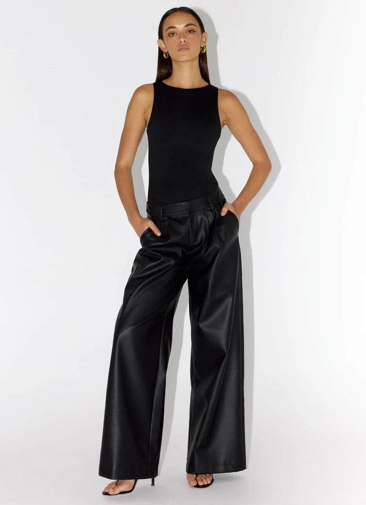 Pantalon en cuir synthétique Samuel à taille basse - Noir