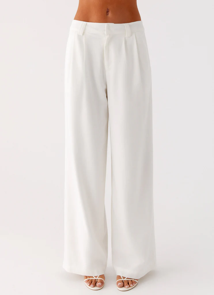Pantalons en lin Delong à taille basse - Blanc