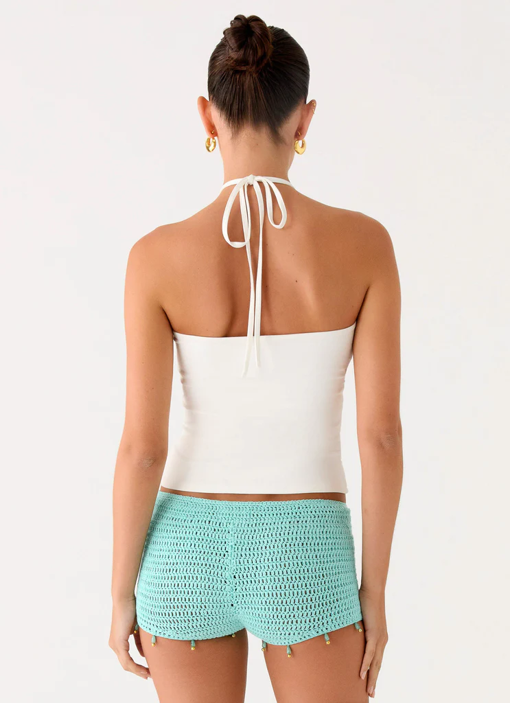 Shorts à mailles ajourées avec perles Idalia - Bleu