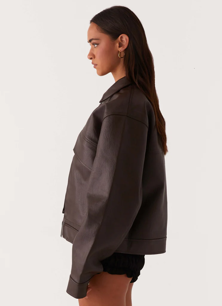 Veste de bombardier en cuir synthétique Lula - Chocolat
