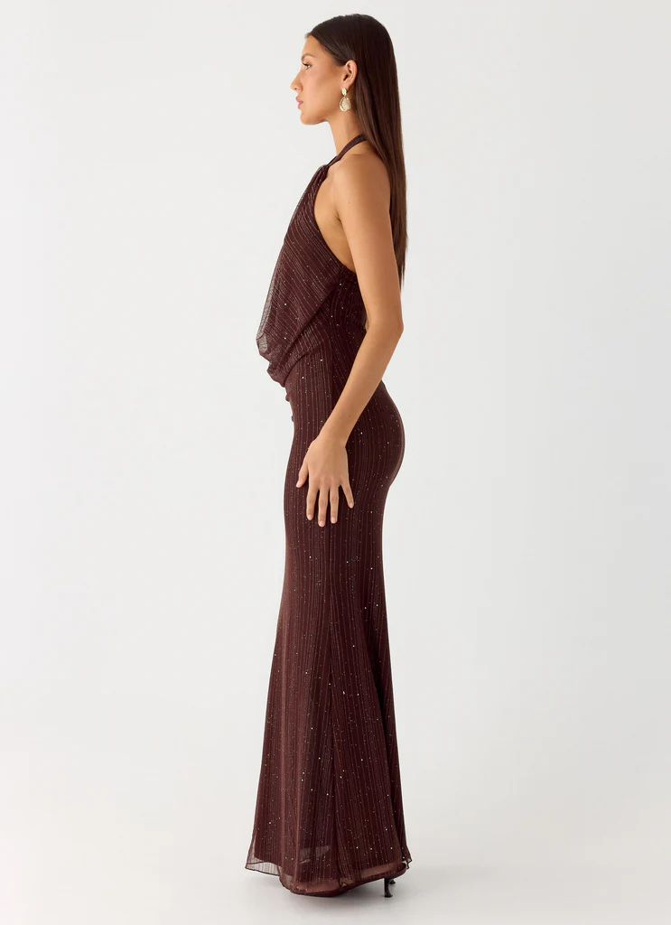 Robe maxi Haylan Sparkle Mesh - Chocolat