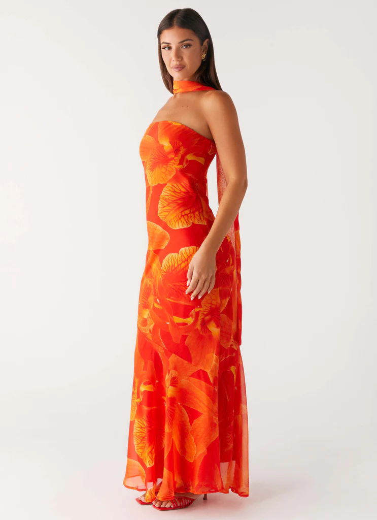 Robe Maxi Under The Pagoda - Fleurs Orange