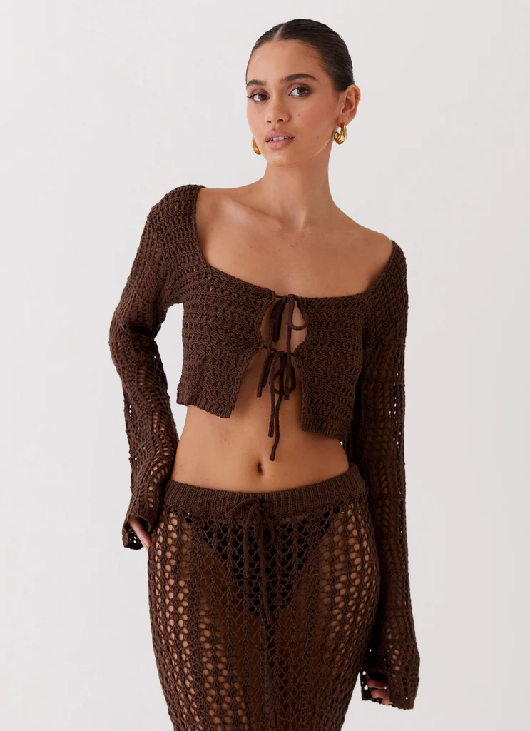 Top à manches longues en crochet Rosalina - Chocolat