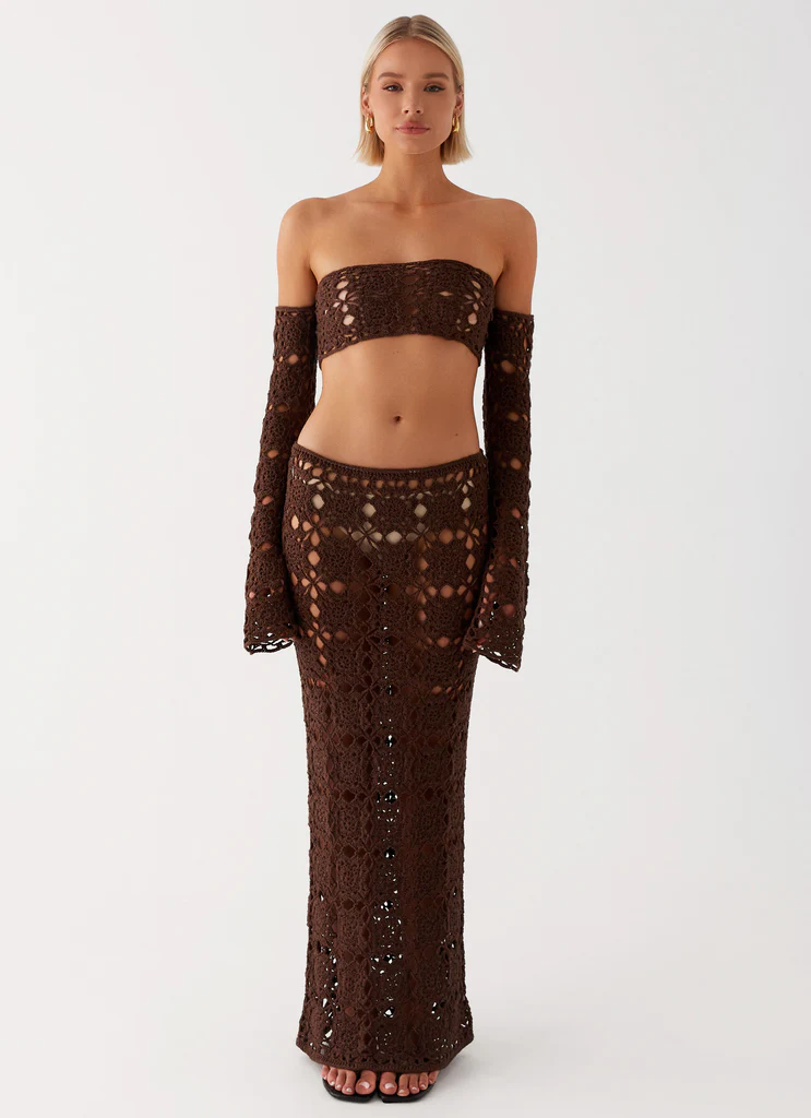 Top à manches longues en crochet Sorrentino - Chocolat