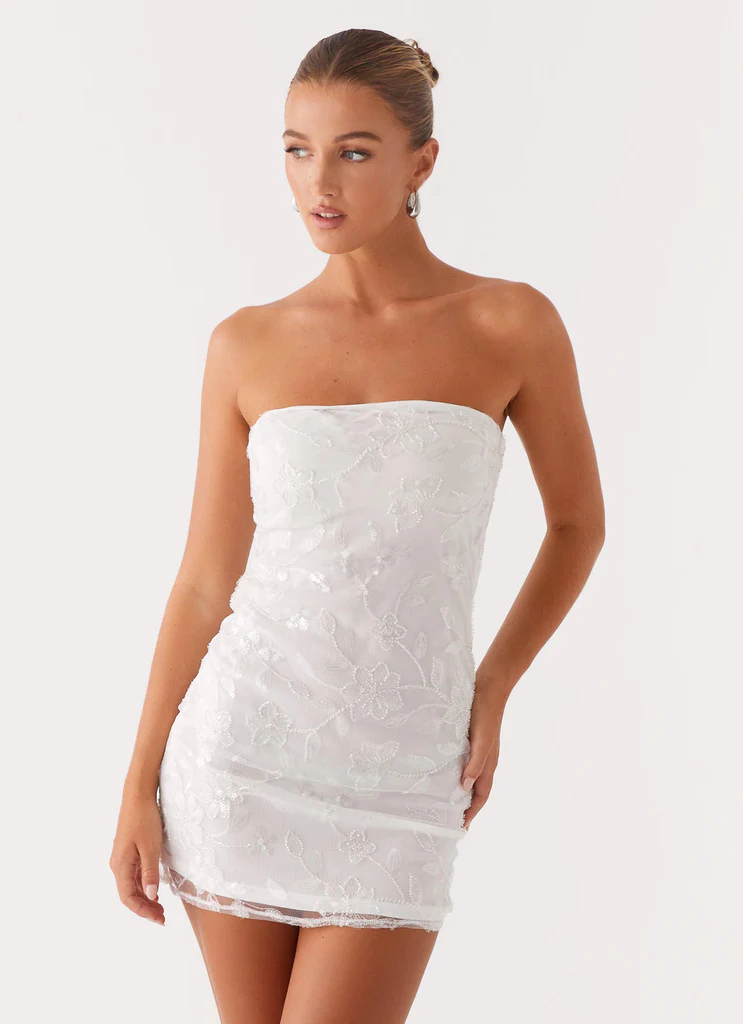Robe Mini à Perles Moorey - Blanc Argent