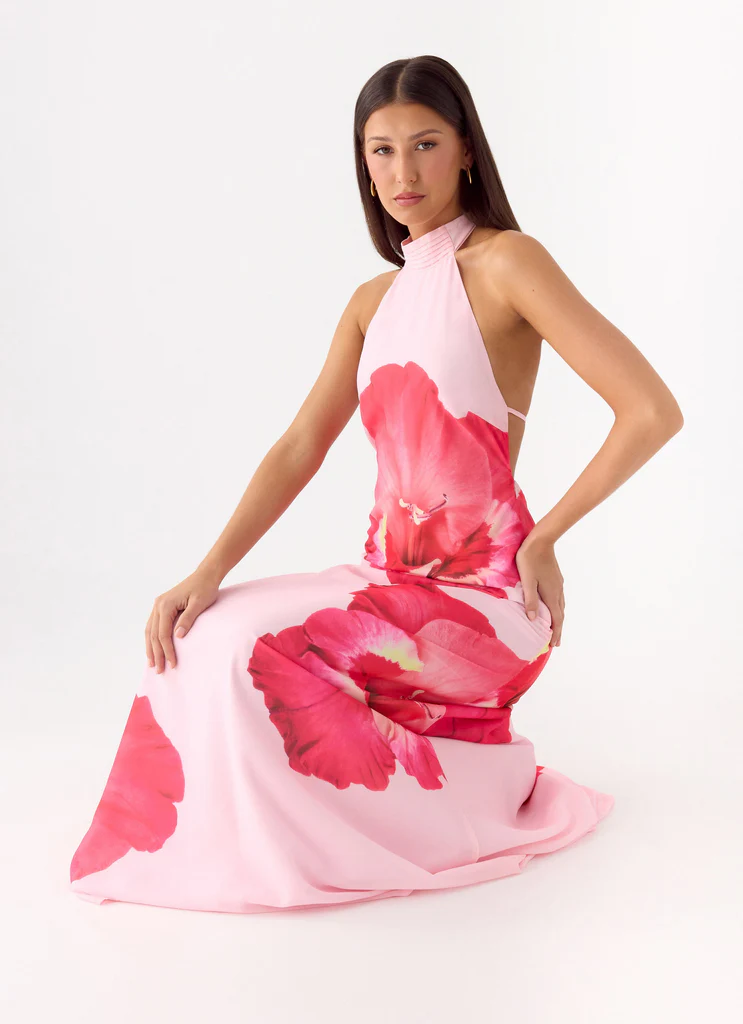 Robe Maxi Len - Fleurs Roses