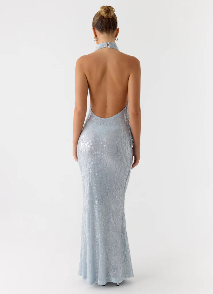 Robe maxi à paillettes Kaida - Bleu Gris