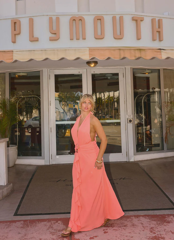 Robe Maxi Attina à bretelles - Corail