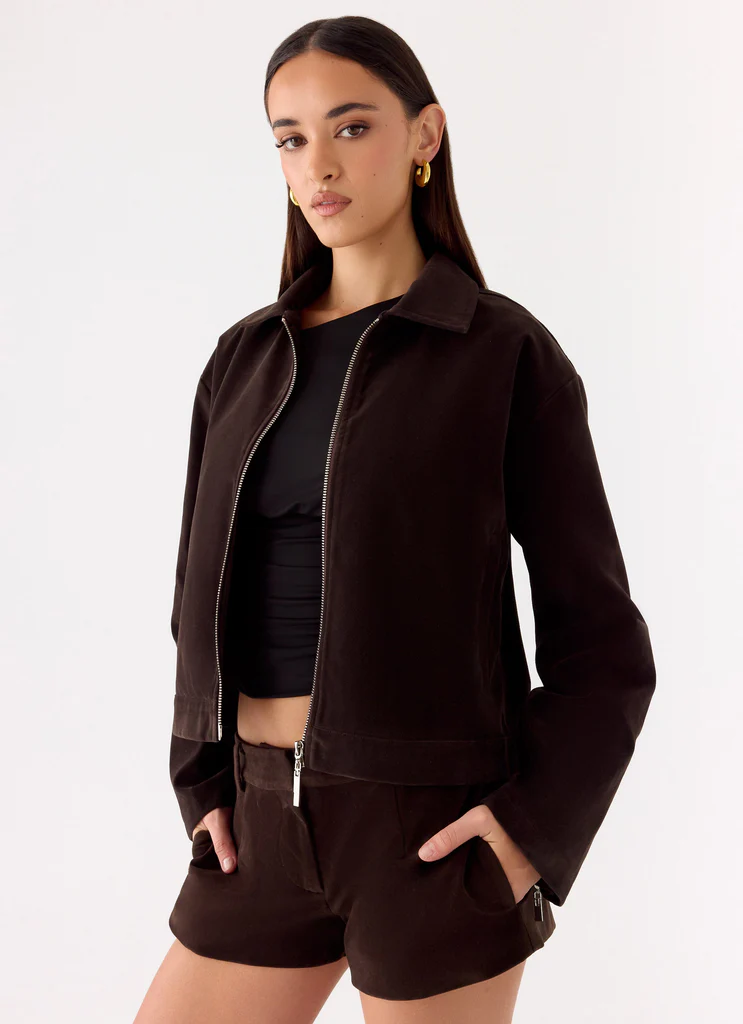 Veste boxy en simili cuir Austina - Chocolat