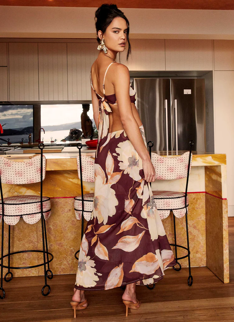 Robe maxi Primrose Daydream - Fleurs brun