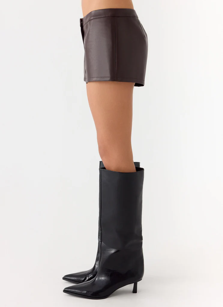 Shorts Mini Micro en Simili Cuir Coastline - Chocolat