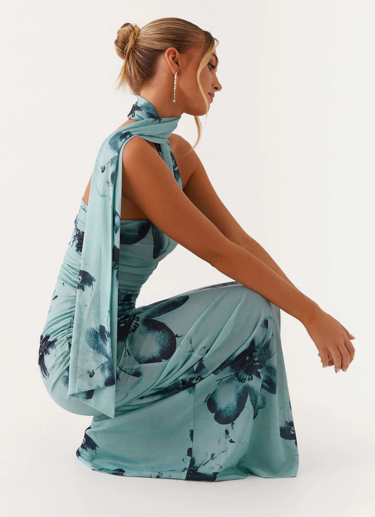 Robe Maxi Songbird - Fleurs Bleu Noir