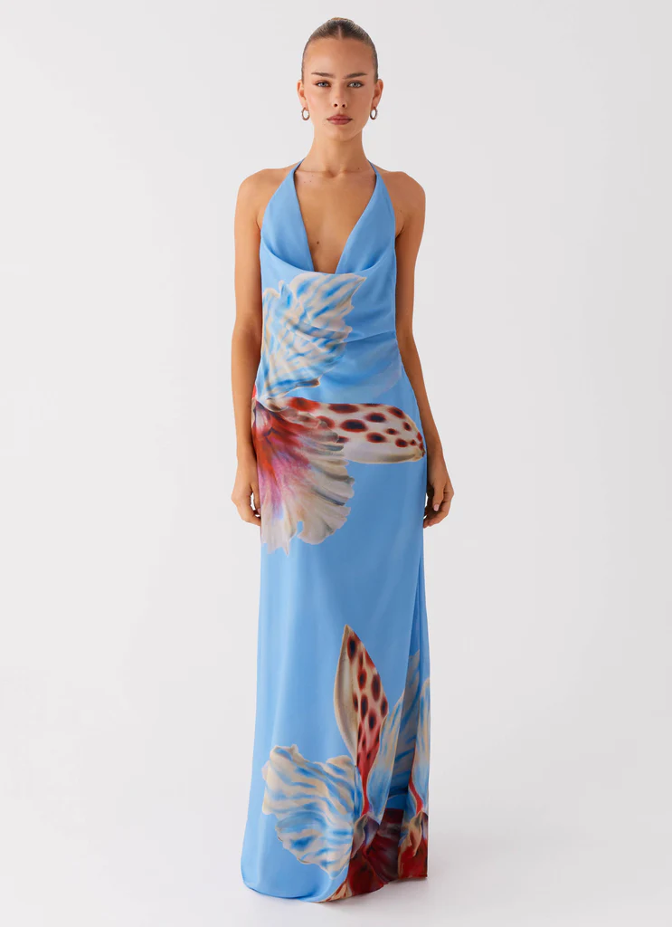Robe maxi à col en V étoilé - Bloom profond