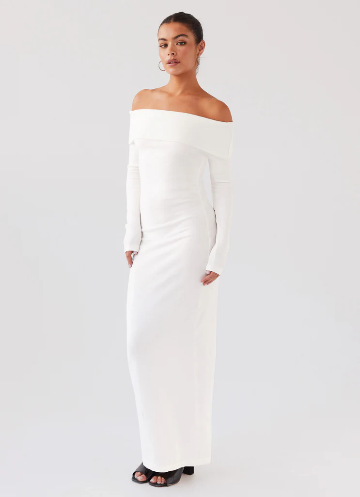 Robe maxi tricot épaule dénudée Alexandra - Ivoire