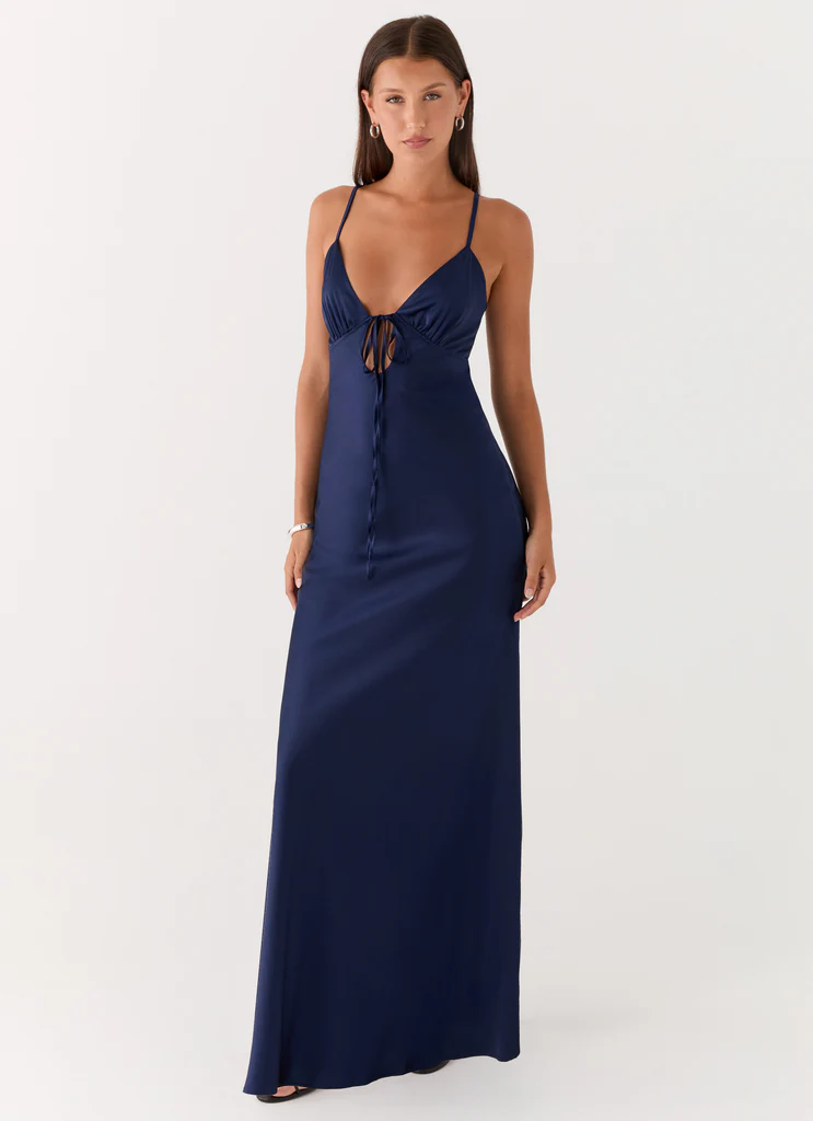 Robe maxi satin Flora - Bleu marine