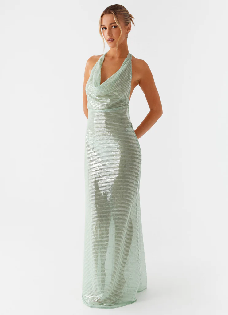 Robe Maxi Collier en Cowl Au-Dessus des Nuages - Vert