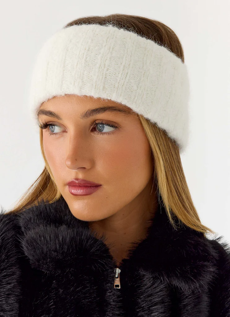 Bandeau tricoté Snow Ball - Crème