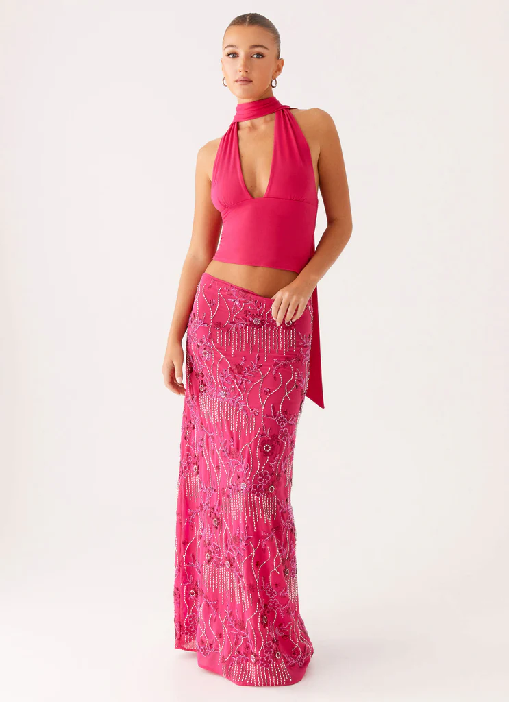 Jupe Maxi à Strass Basses Corinna - Fuchsia