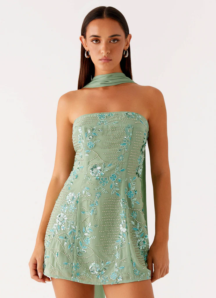 Robe mini Kiesha sans bretelles à foulard - Menthe