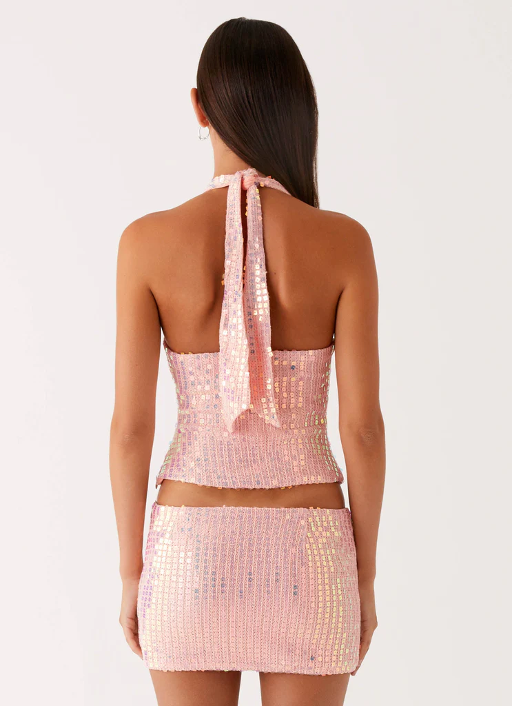 Top en maille strass à bretelles V Been That Girl - Rose iridescent