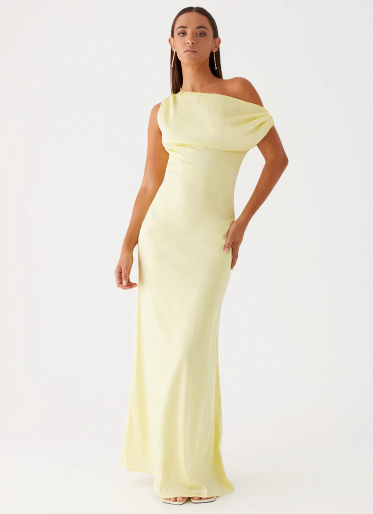 Robe maxi satin cœur de verre - Jaune