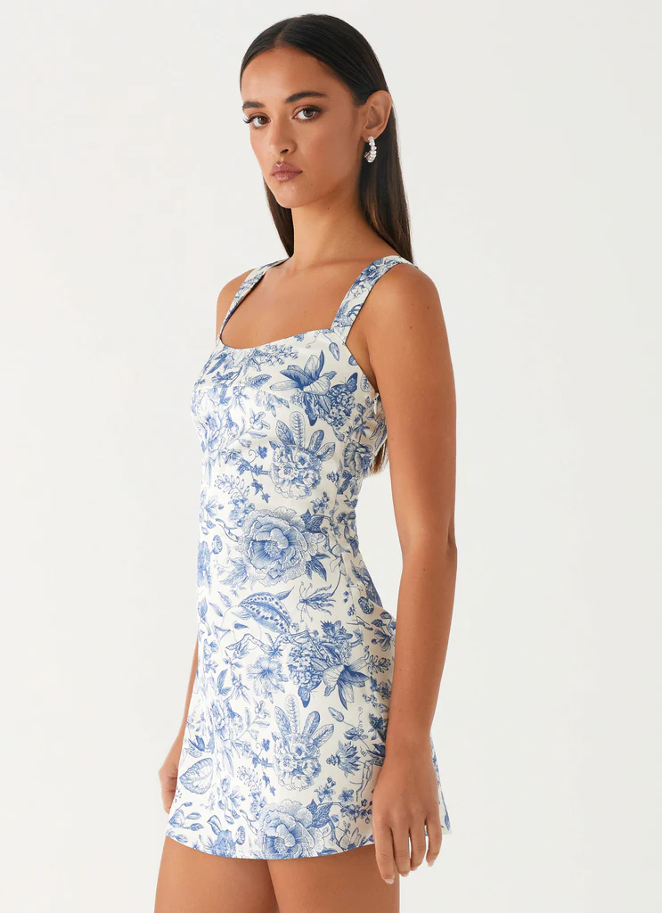 Robe Mini en Satin Odette - Bleu Paisley