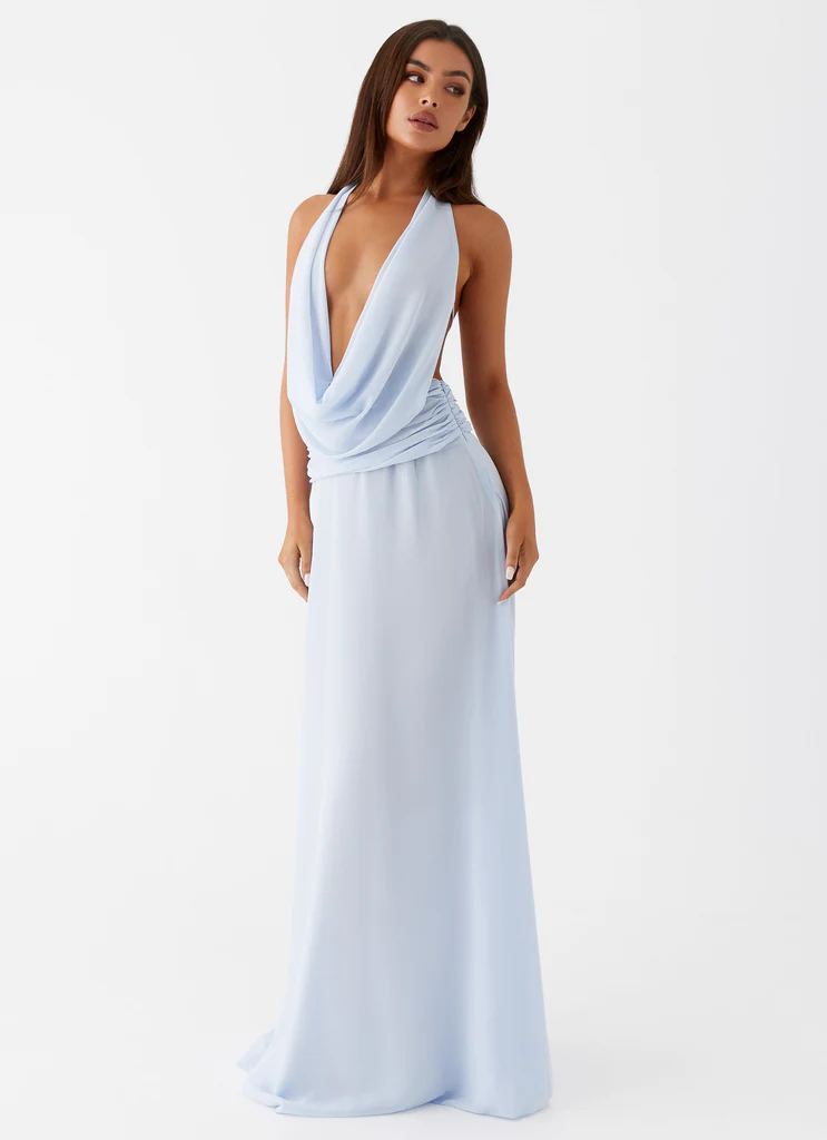 Robe maxi en mousseline Elysia - Bleu bébé