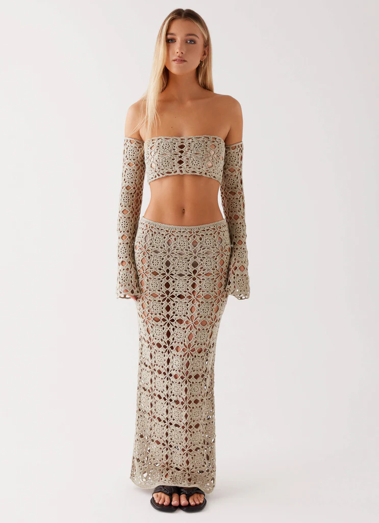 Jupe maxi à dentelle Sorrentino - Sauge
