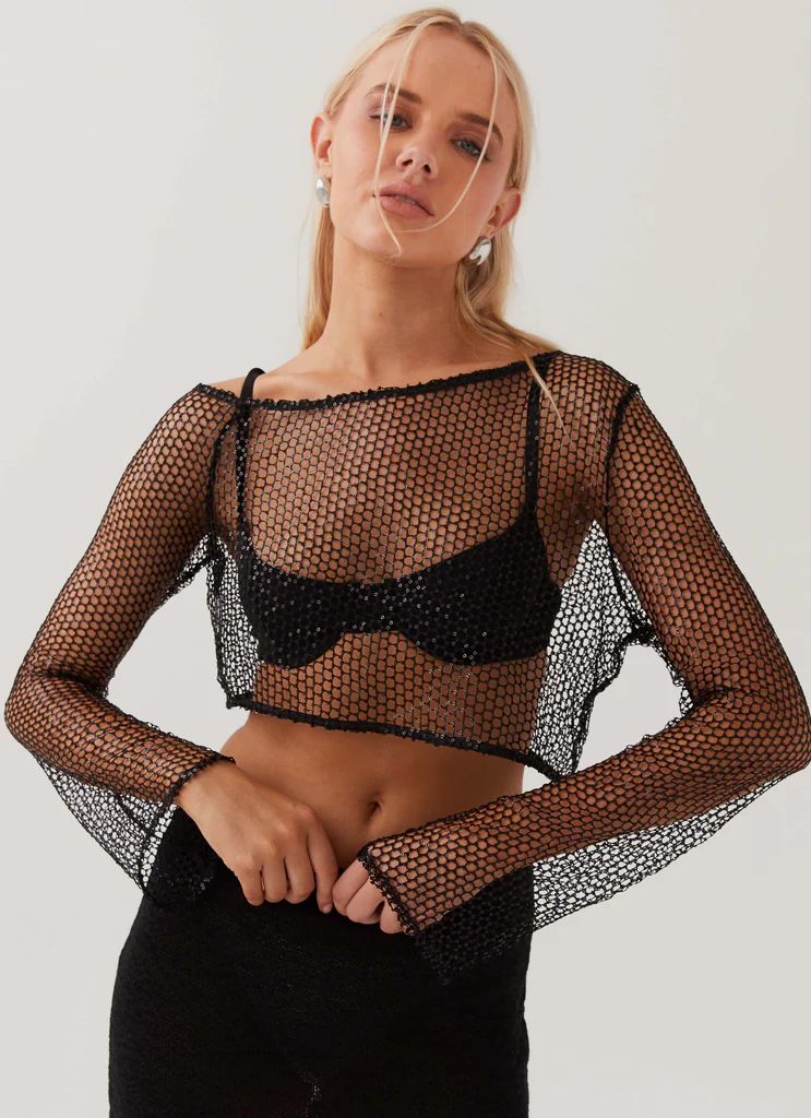 Top en maille strass Zali à épaule unique - Noir