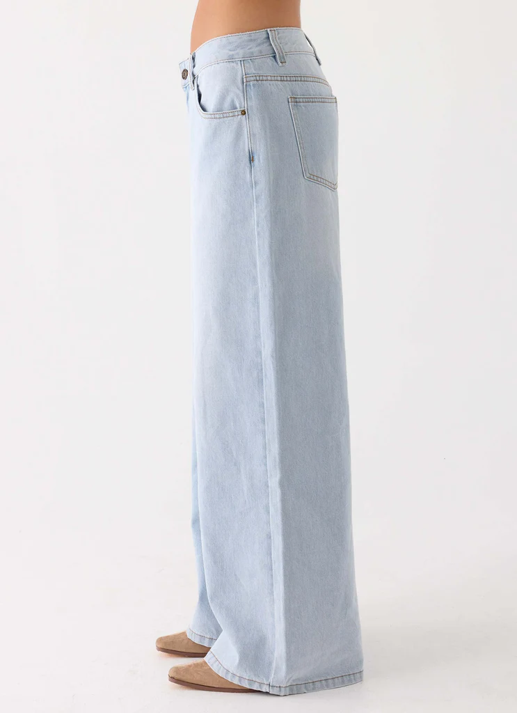 Jean Denim à Jambe Large Faible Taille Neo - Lavage Bleu Clair