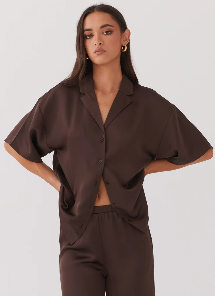 Chemise en satin Palm Cove - Chocolat