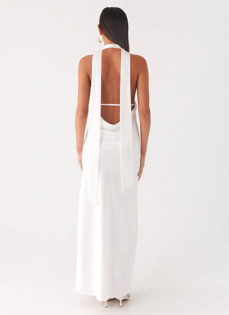 Robe maxi à bretelles en satin Alicia - Blanc
