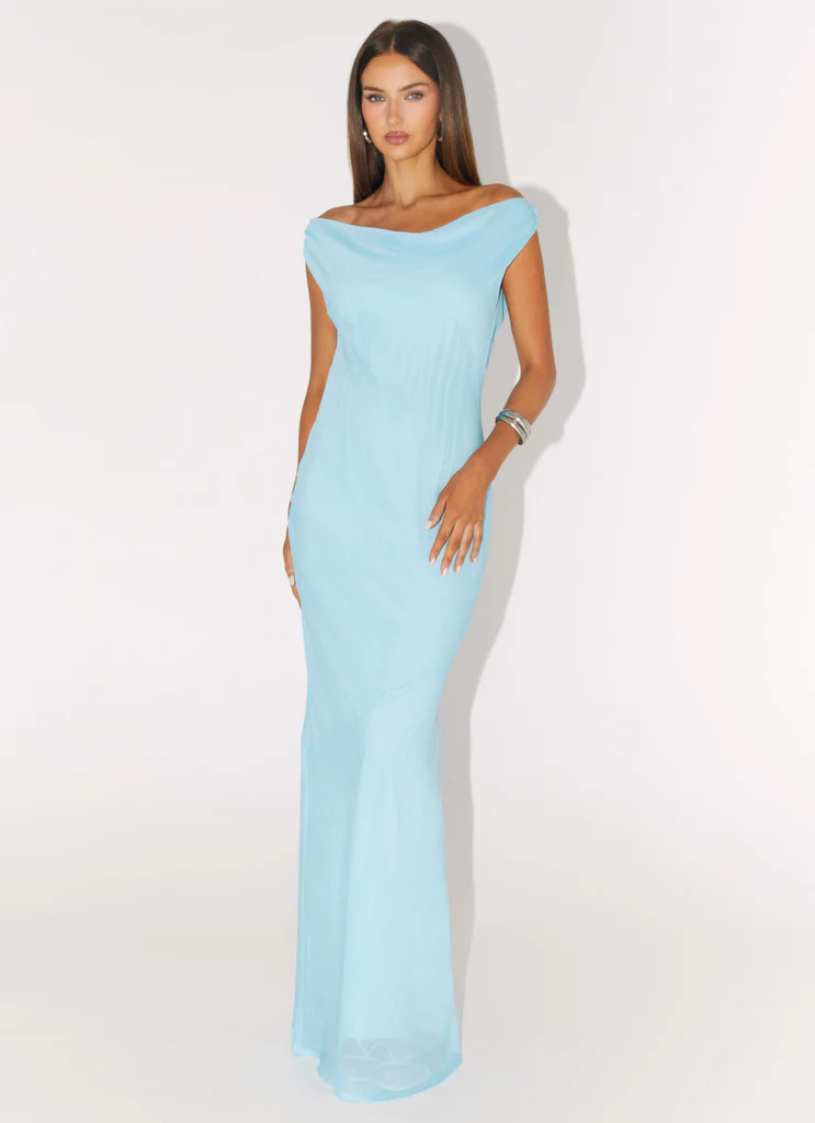 Robe maxi en mousseline de Bretagne - Turquoise