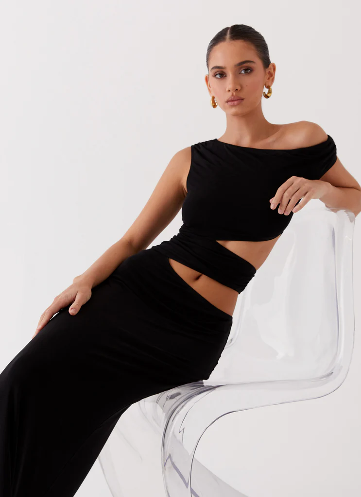 Robe Maxi Une Épaule Margot - Noir