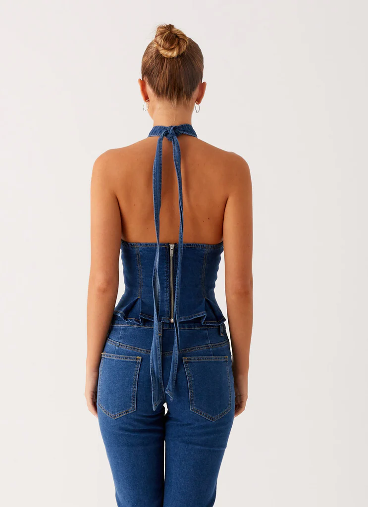 Top en denim à bretelles Saylor - Indigo