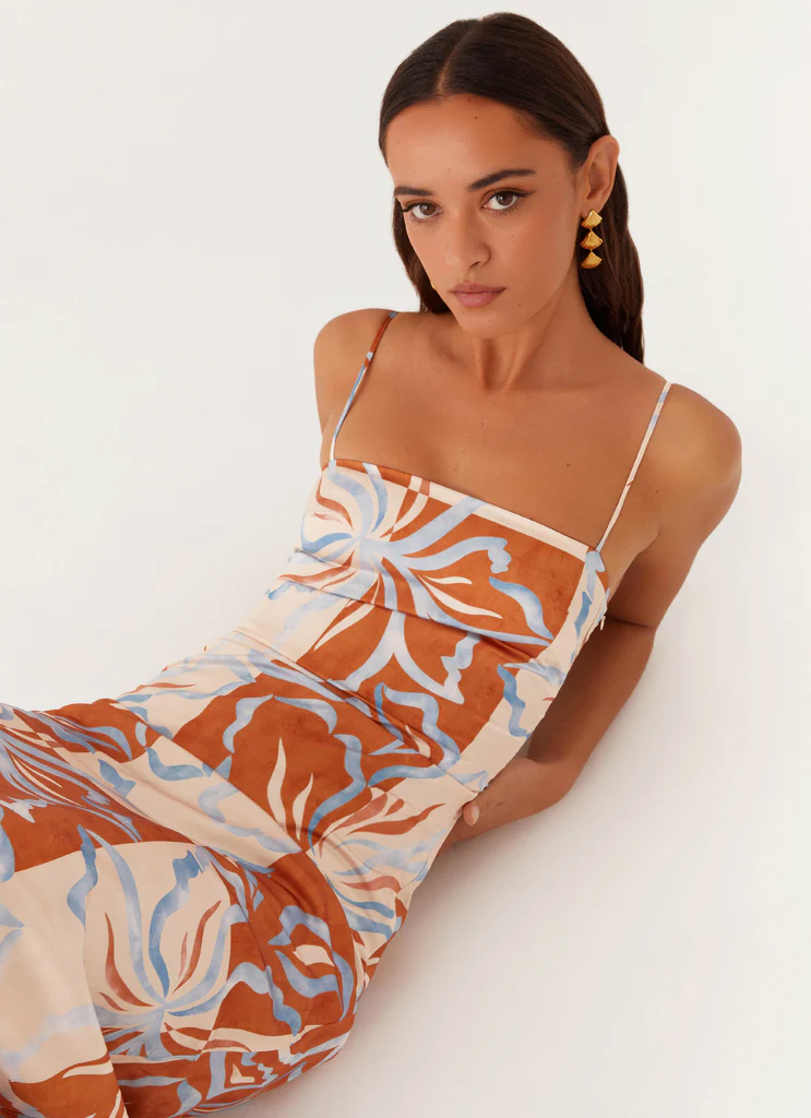 Robe Maxi Aster Bloom - Fleurs Orange Bleu